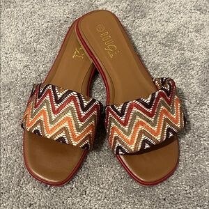 Rouge Helium Zigzag Slide Sandals - Brown and Red